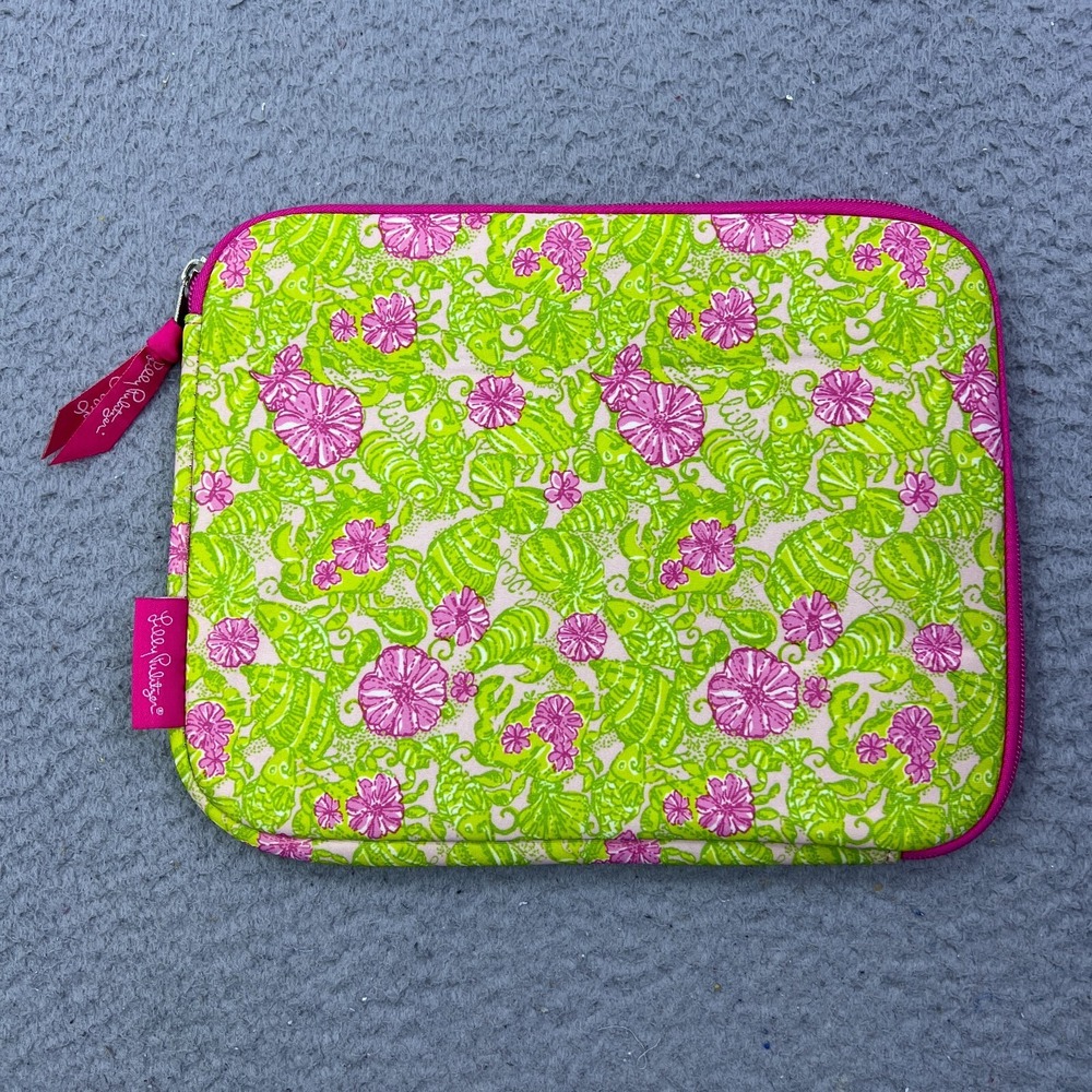 Lilly Pulitzer iPad Tablet Sleeve Case Zip Pink Green‎ Floral Neoprene 8x10